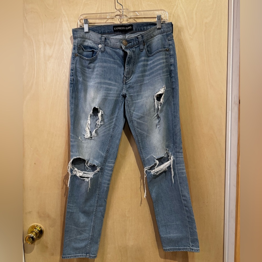 Express Women's Ripped Blue Skinny Jeans